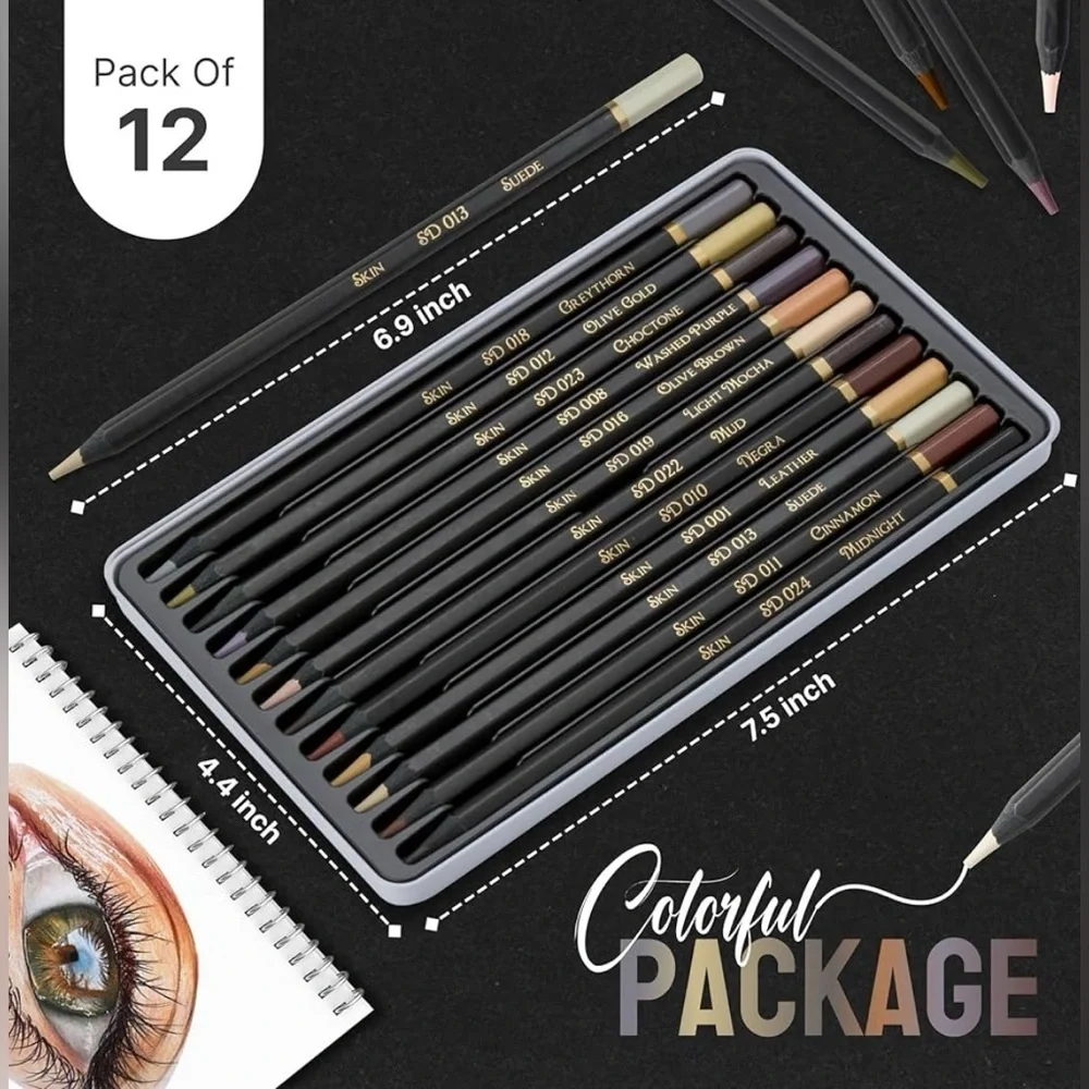 Black Widow Skin Tone Colored Pencils Set of 12 Soft Core Portrait Colors